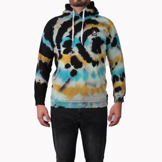 Diomand Kapşonlu Fermuarlı Batik Boyama Sweatshirt - Renkli