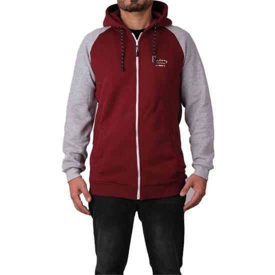 DIOMAND KAPŞONLU ERKEK SWEATSHIRT- GRI/BORDO