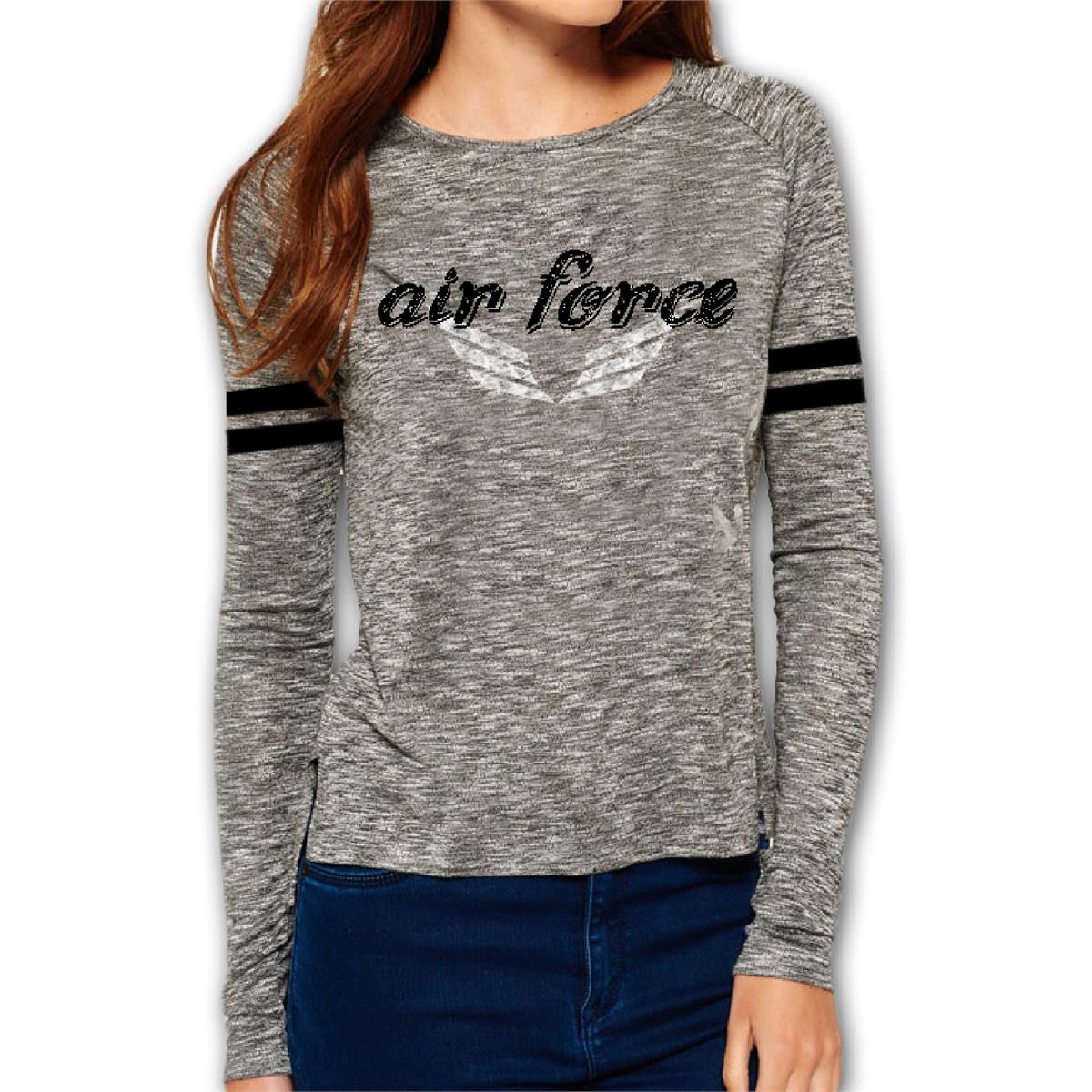 Airforce%20Baskılı%20Kadın%20Uzun%20Kollu%20T-shirt%20-%20Gri