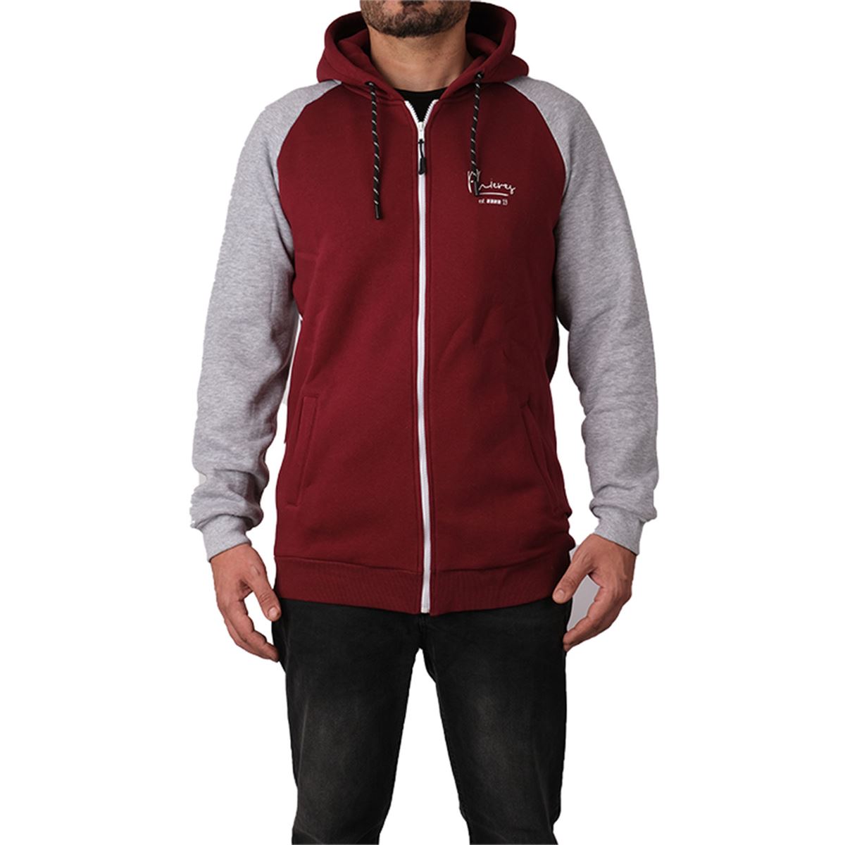 DIOMAND%20KAPŞONLU%20ERKEK%20SWEATSHIRT-%20GRI/BORDO