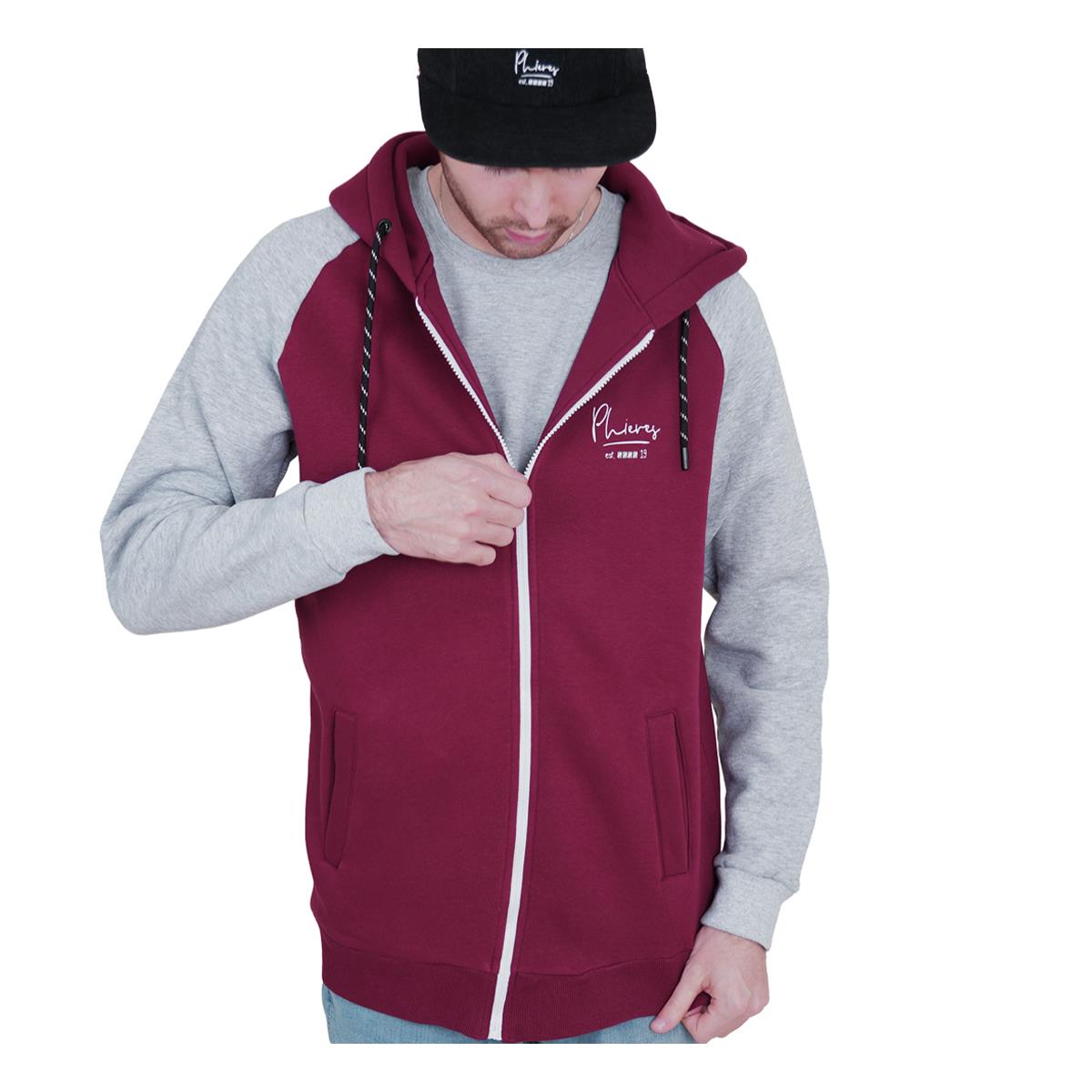 DIOMAND%20KAPŞONLU%20ERKEK%20SWEATSHIRT-%20GRI/BORDO